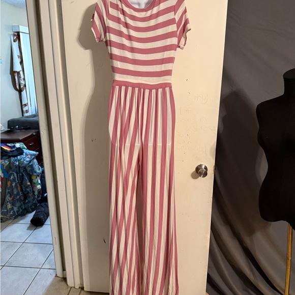 Striped Pink and White Jumpsuit - Picture 2 of 3